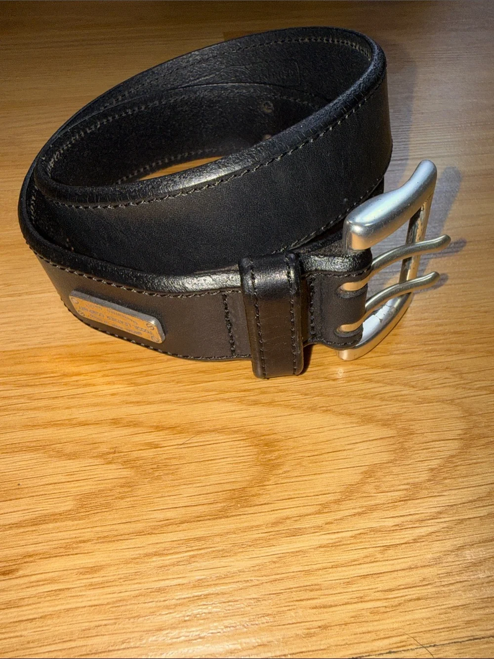 Vintage Fossil Black Leather Belt with Brushed Silver Buckle size Small